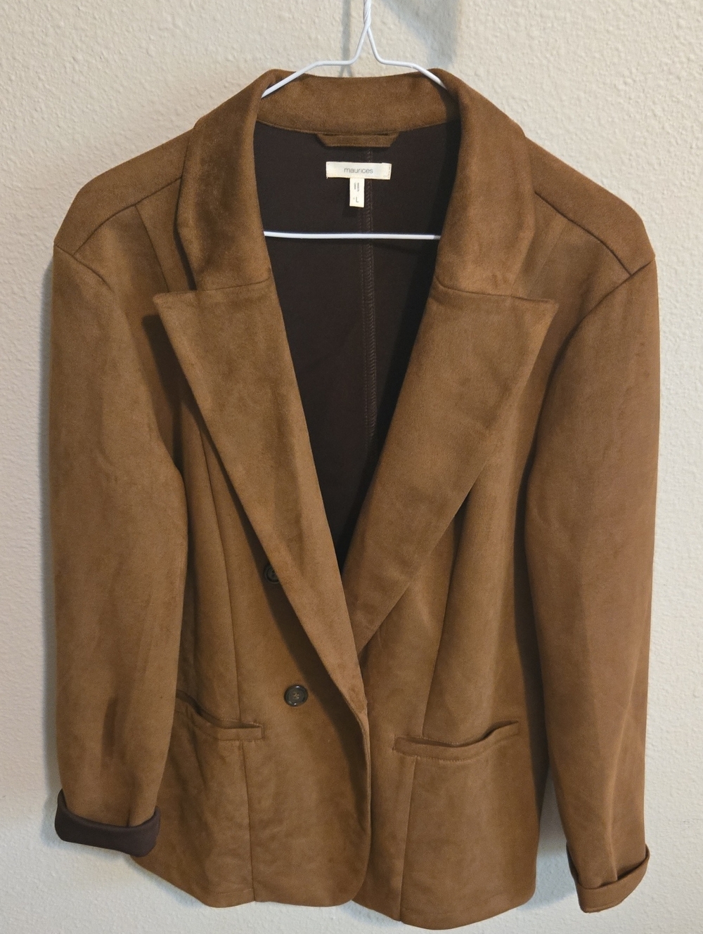 Maurices Tan Suede-Look Double-Breasted Blazer